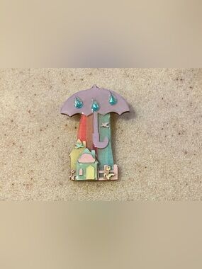 Pastel Umbrella Enamel Brooch - Lavender & Teal Accents
